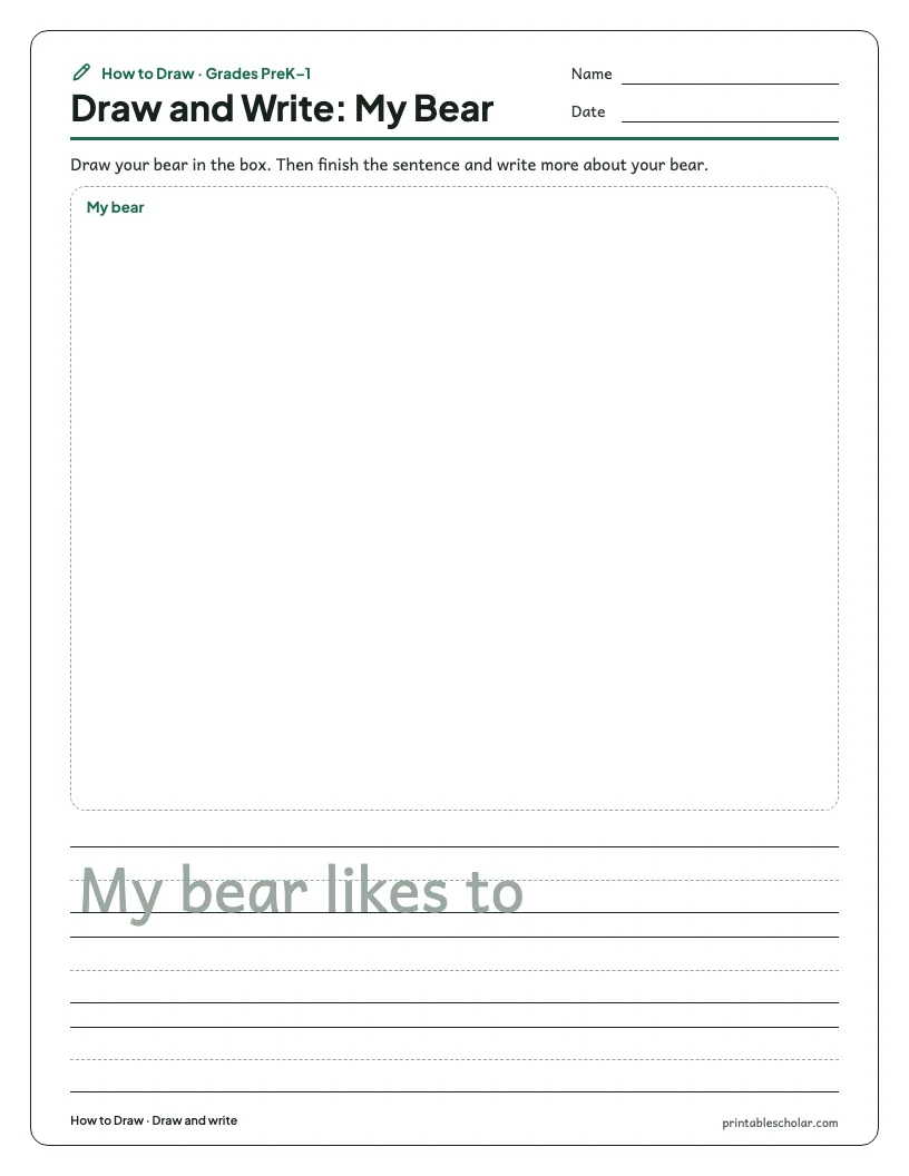Teddy bear: Draw and Write worksheet preview