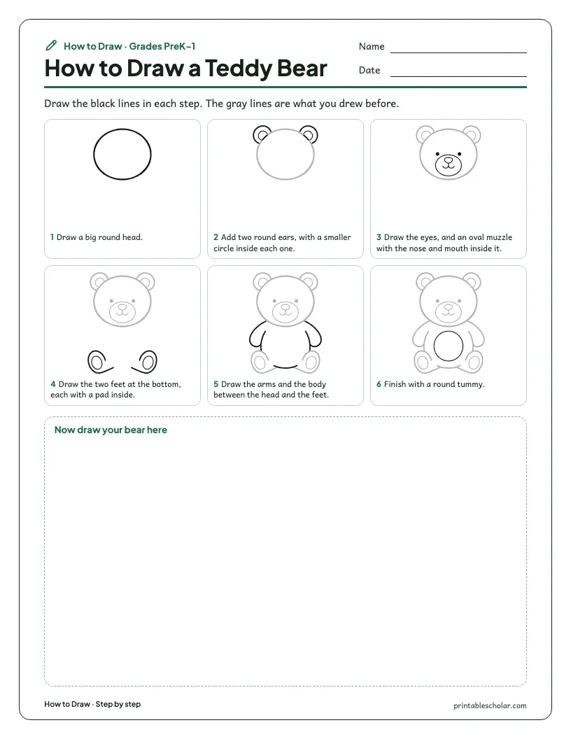 Teddy bear: Step by Step worksheet preview