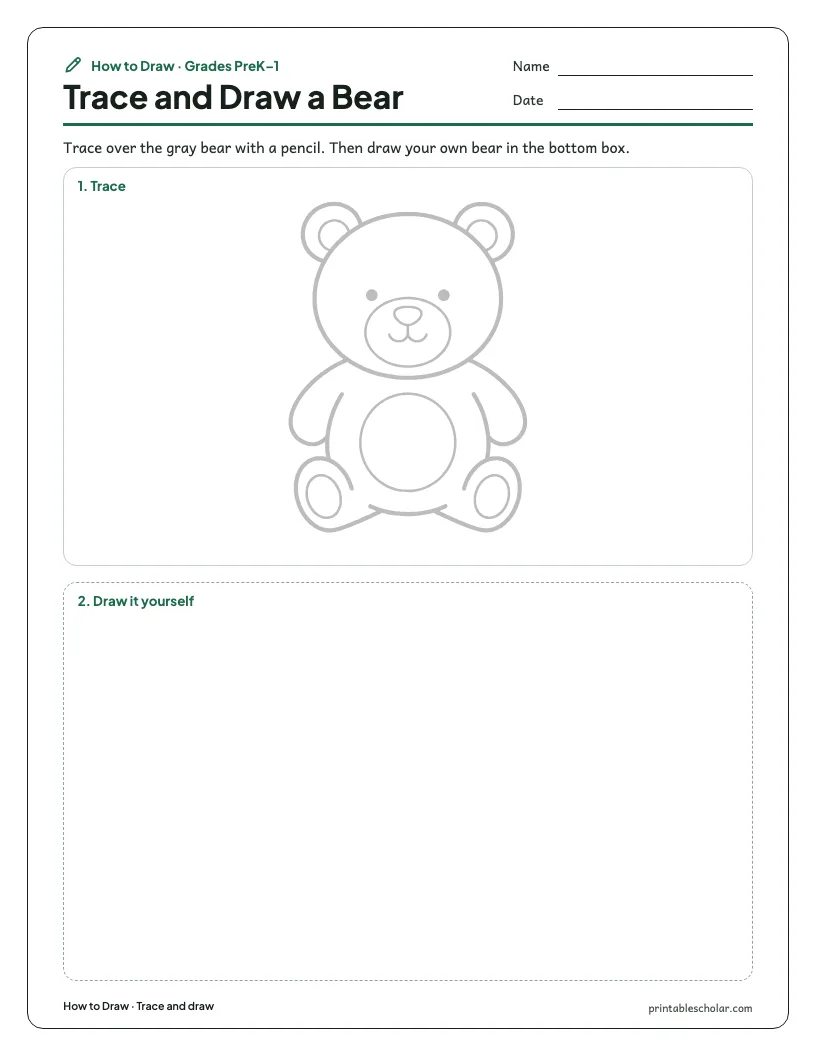 Teddy bear: Trace and Draw worksheet preview