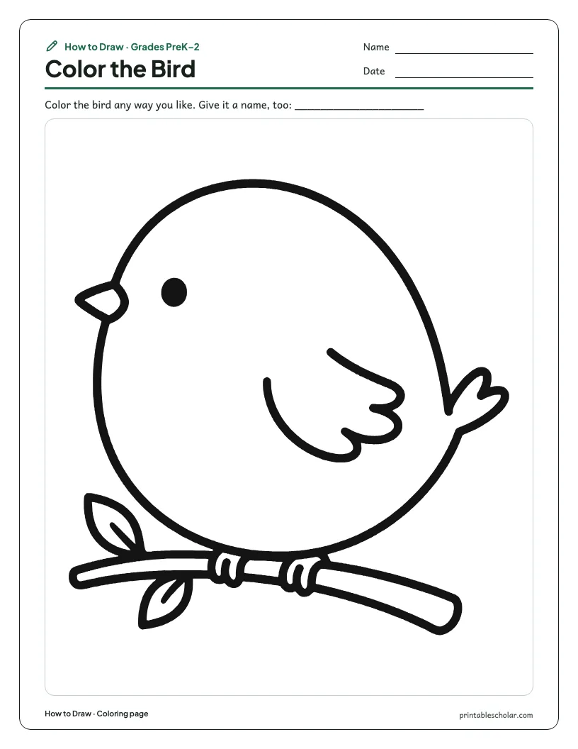 Cute bird: Coloring Page worksheet preview