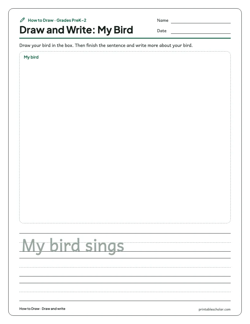 Cute bird: Draw and Write worksheet preview
