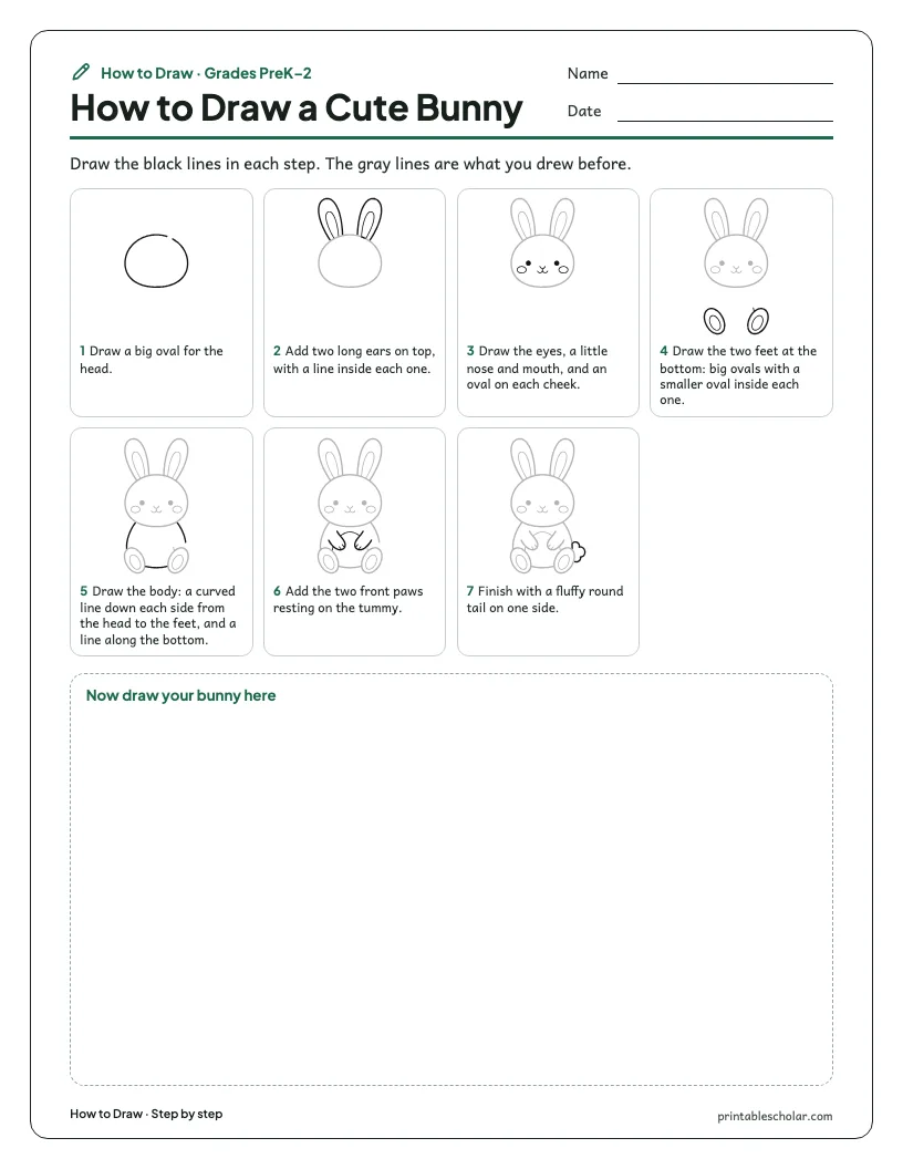 Cute bunny: Step by Step worksheet preview