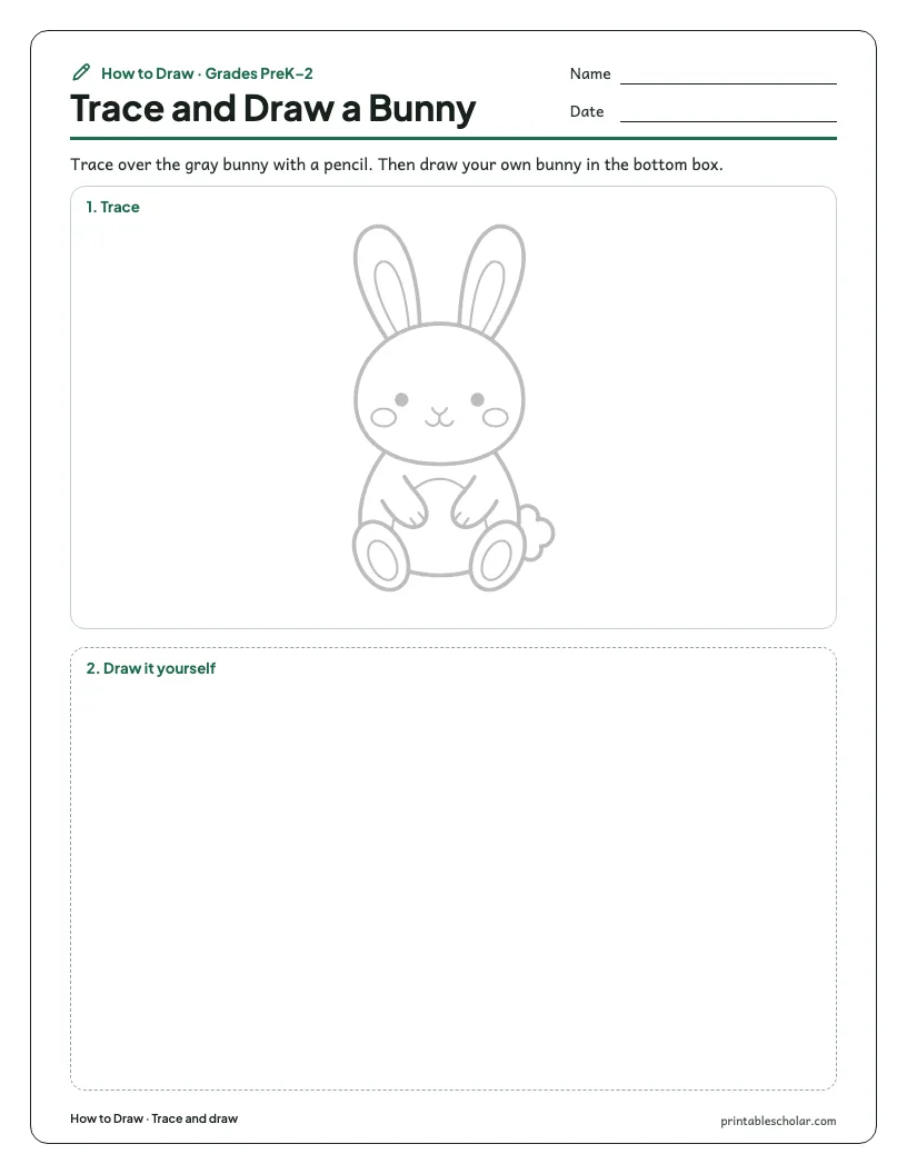 Cute bunny: Trace and Draw worksheet preview