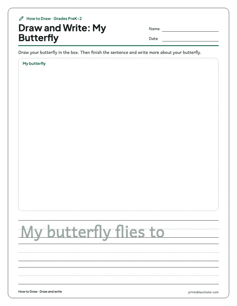 Easy butterfly: Draw and Write worksheet preview