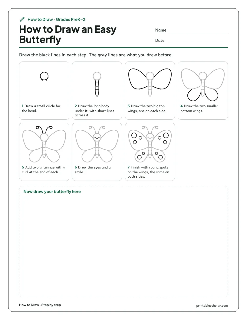 Easy butterfly: Step by Step worksheet preview