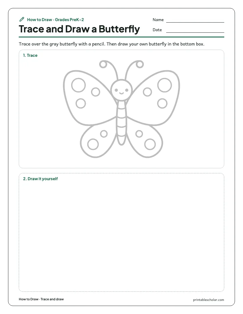 Easy butterfly: Trace and Draw worksheet preview