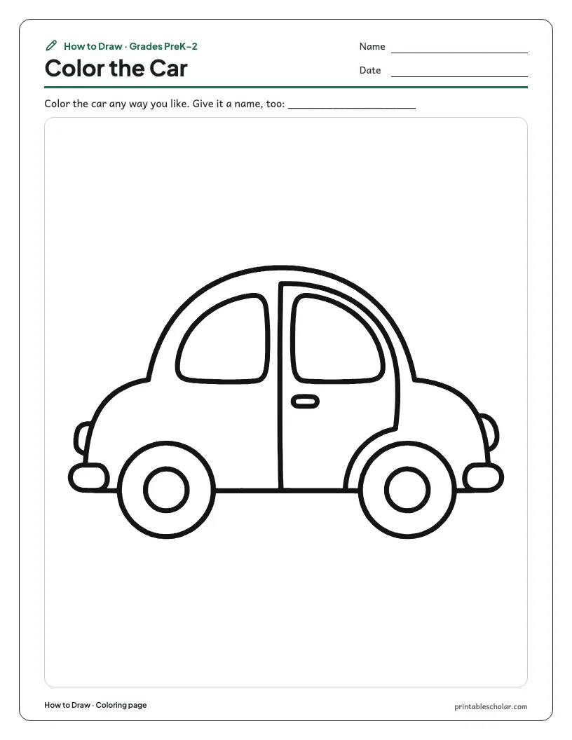 Easy car: Coloring Page worksheet preview