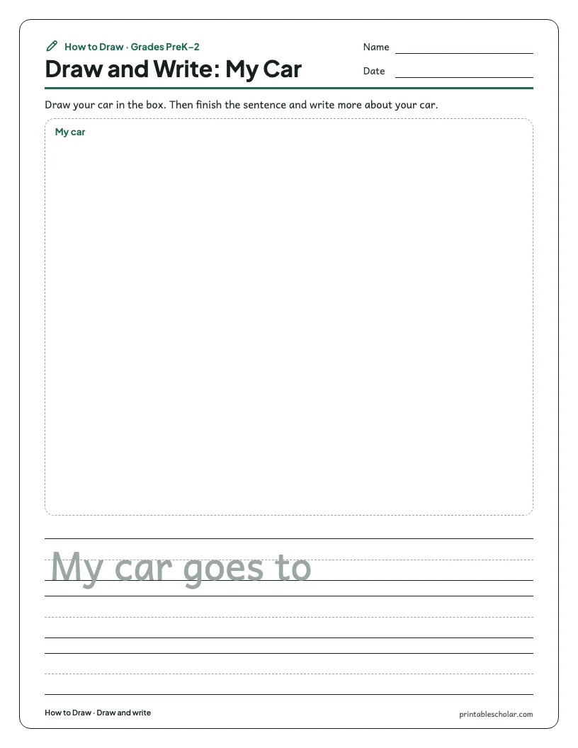 Easy car: Draw and Write worksheet preview