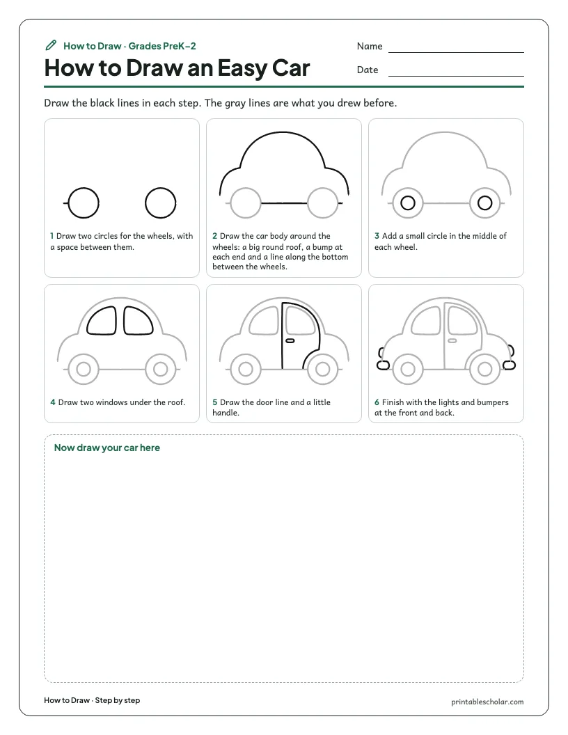 Easy car: Step by Step worksheet preview