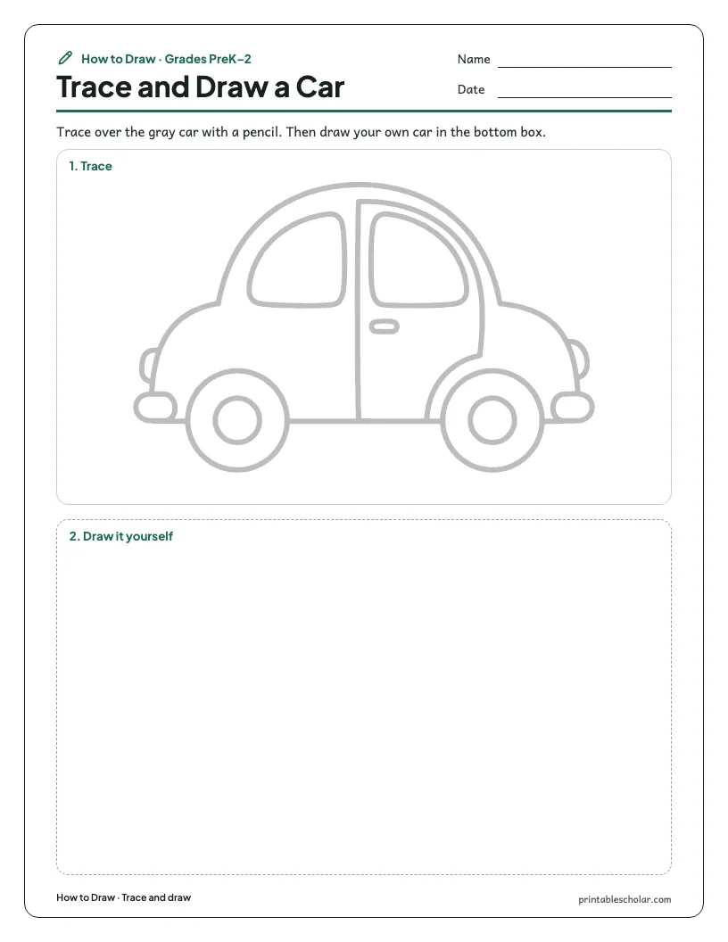 Easy car: Trace and Draw worksheet preview