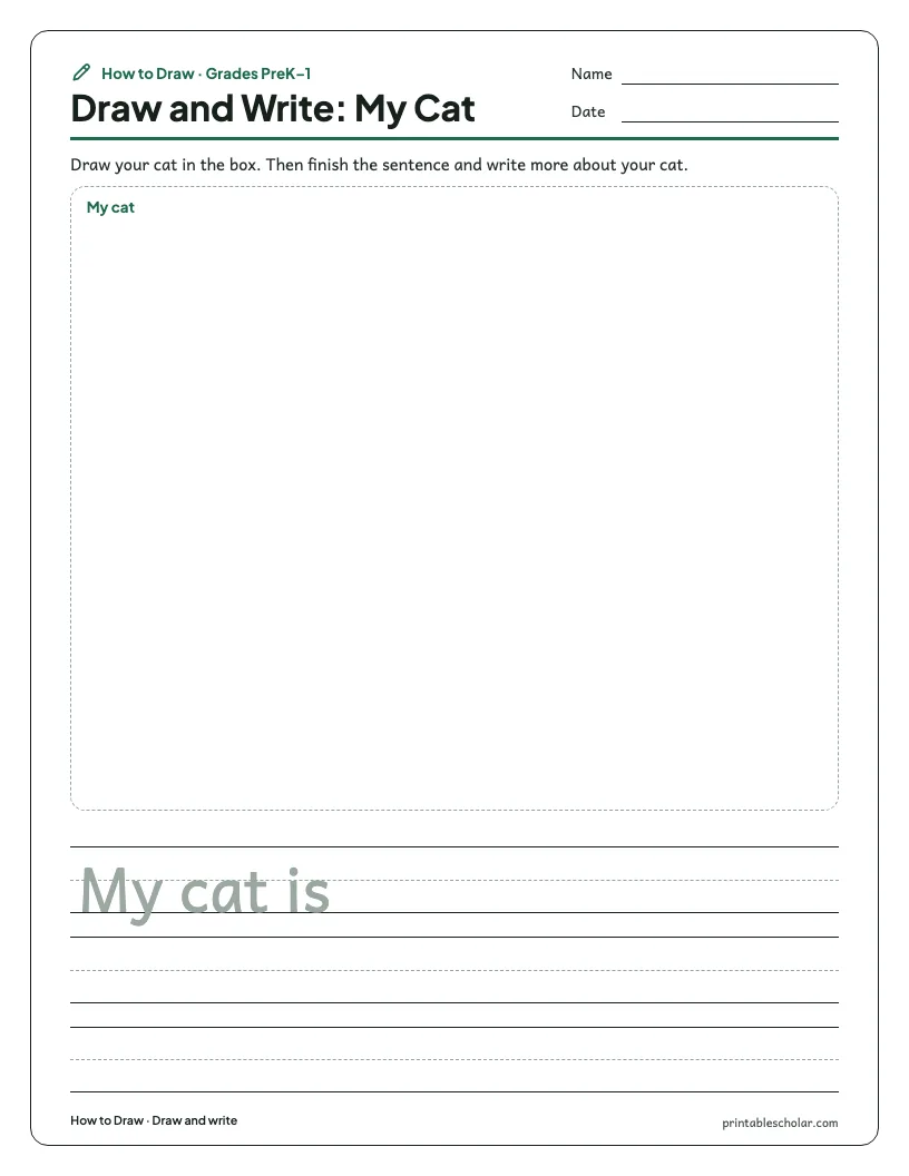 Easy cat: Draw and Write worksheet preview