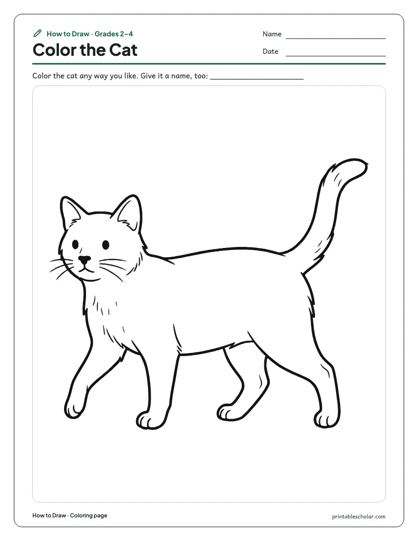 Walking cat: Coloring Page worksheet preview