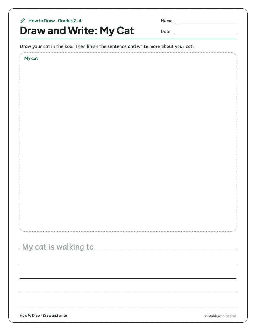 Walking cat: Draw and Write worksheet preview
