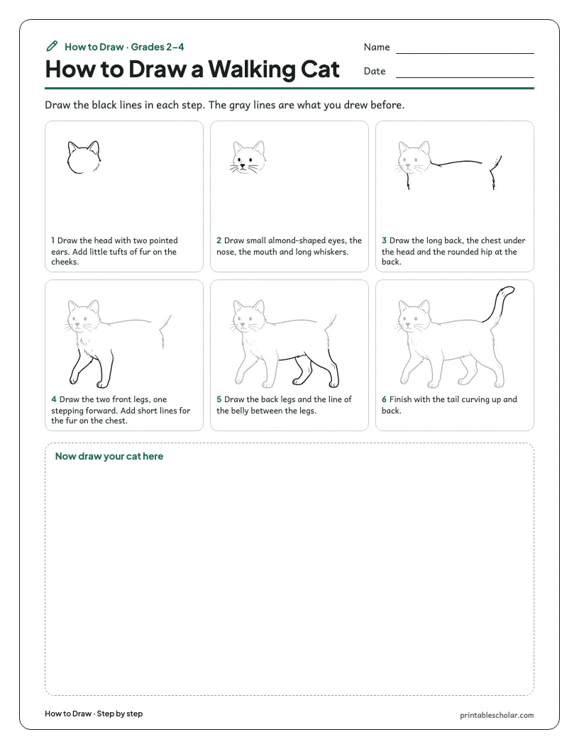 Walking cat: Step by Step worksheet preview