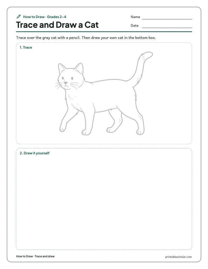 Walking cat: Trace and Draw worksheet preview