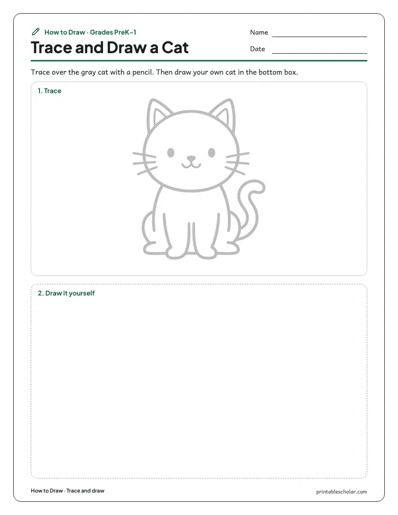 Easy cat: Trace and Draw worksheet preview