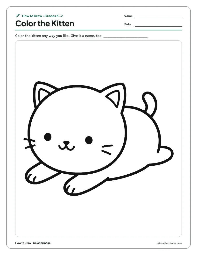 Cute kitten: Coloring Page worksheet preview