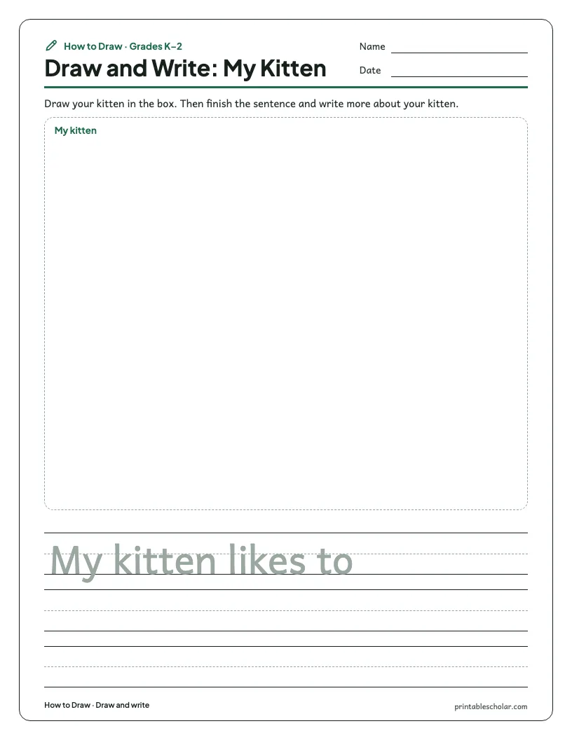 Cute kitten: Draw and Write worksheet preview