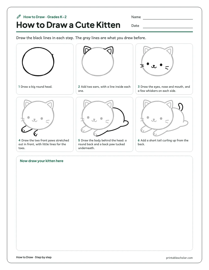 Cute kitten: Step by Step worksheet preview