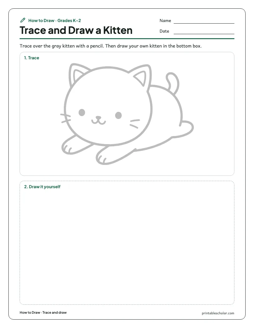 Cute kitten: Trace and Draw worksheet preview