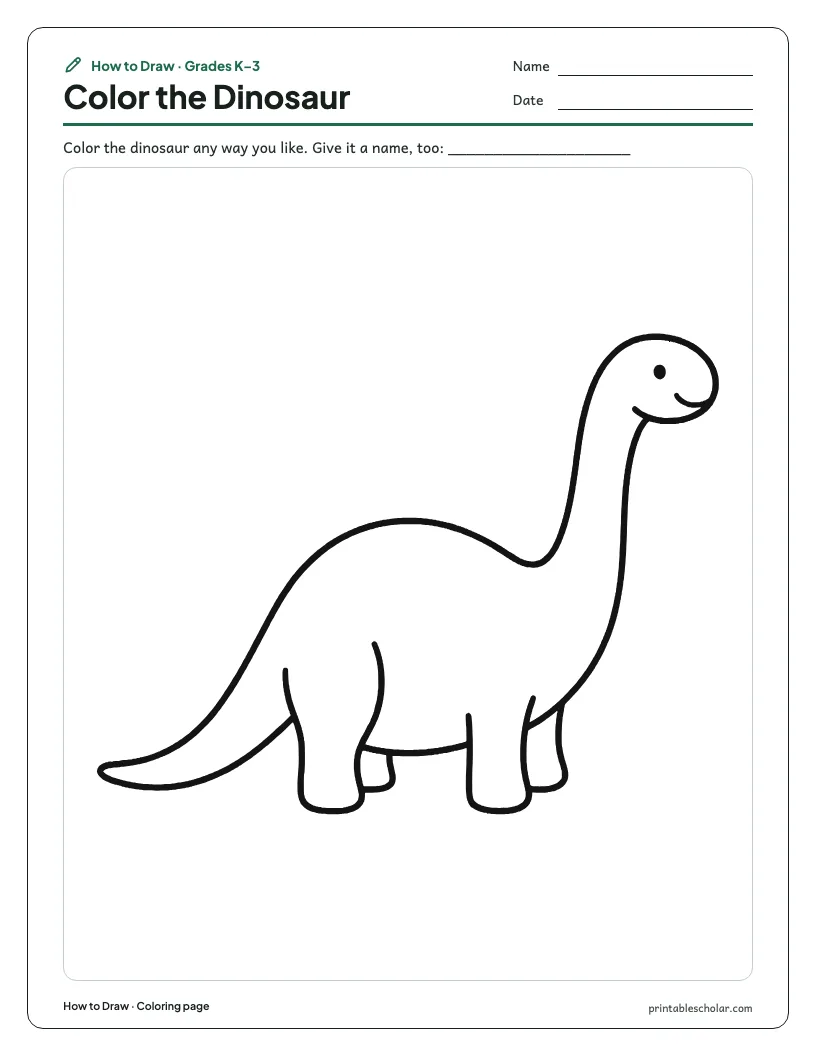Long-necked dinosaur: Coloring Page worksheet preview