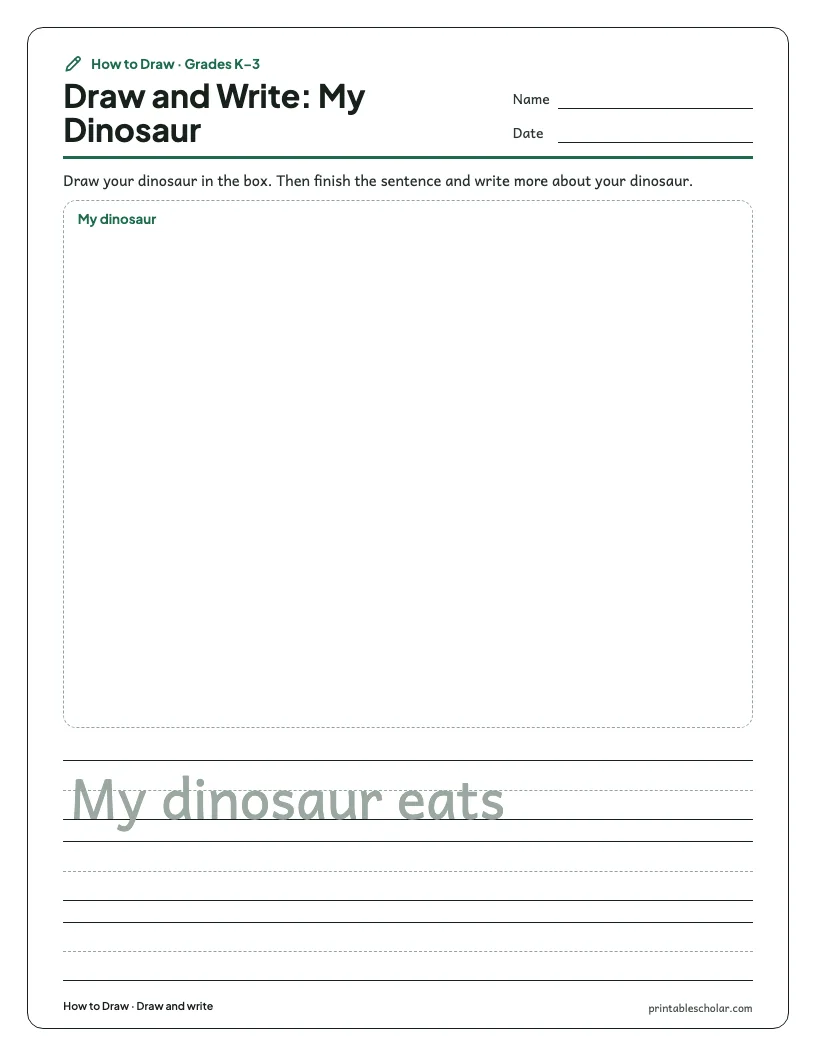 Long-necked dinosaur: Draw and Write worksheet preview