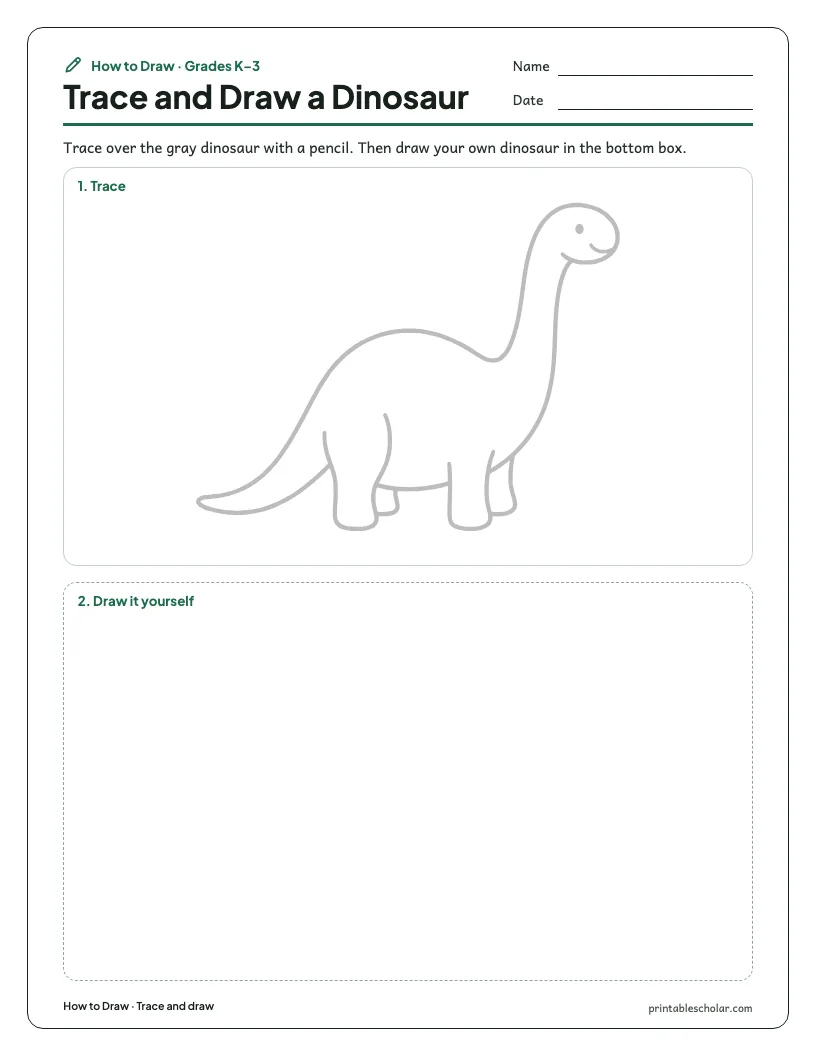 Long-necked dinosaur: Trace and Draw worksheet preview