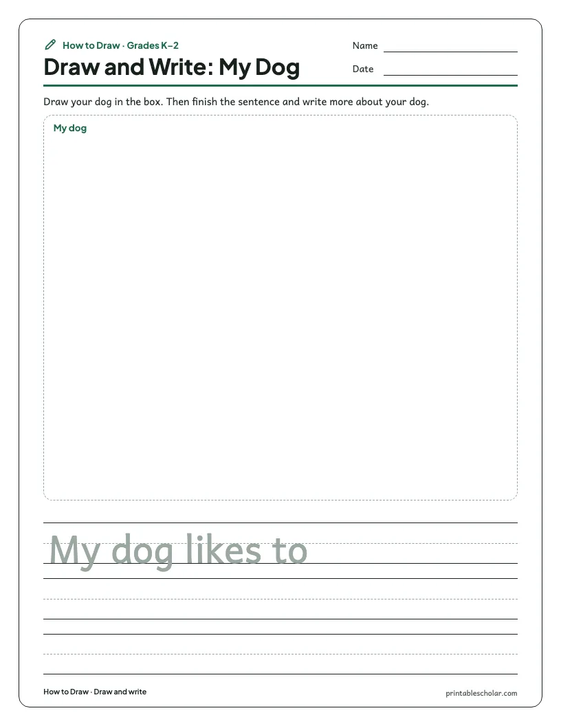 Cute dog: Draw and Write worksheet preview