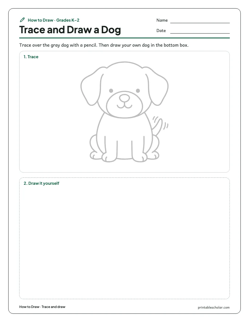 Cute dog: Trace and Draw worksheet preview