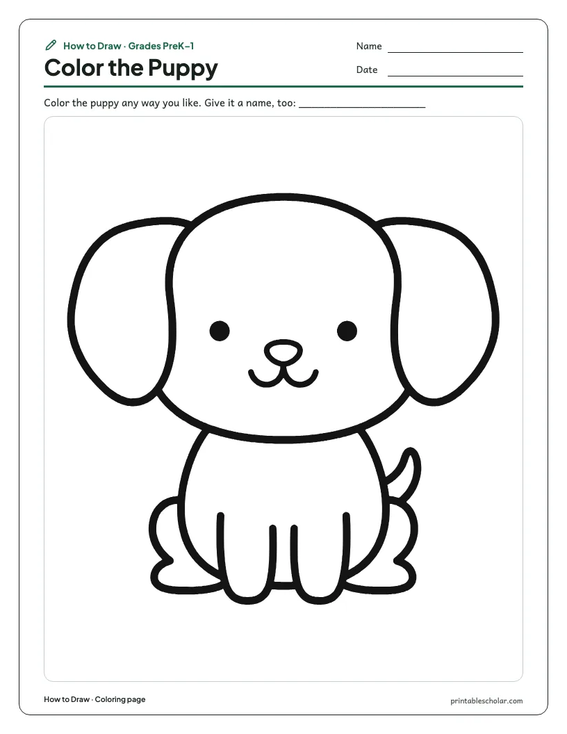 Easy puppy: Coloring Page worksheet preview