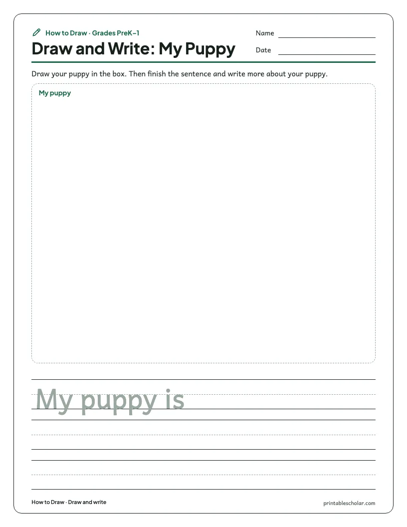 Easy puppy: Draw and Write worksheet preview