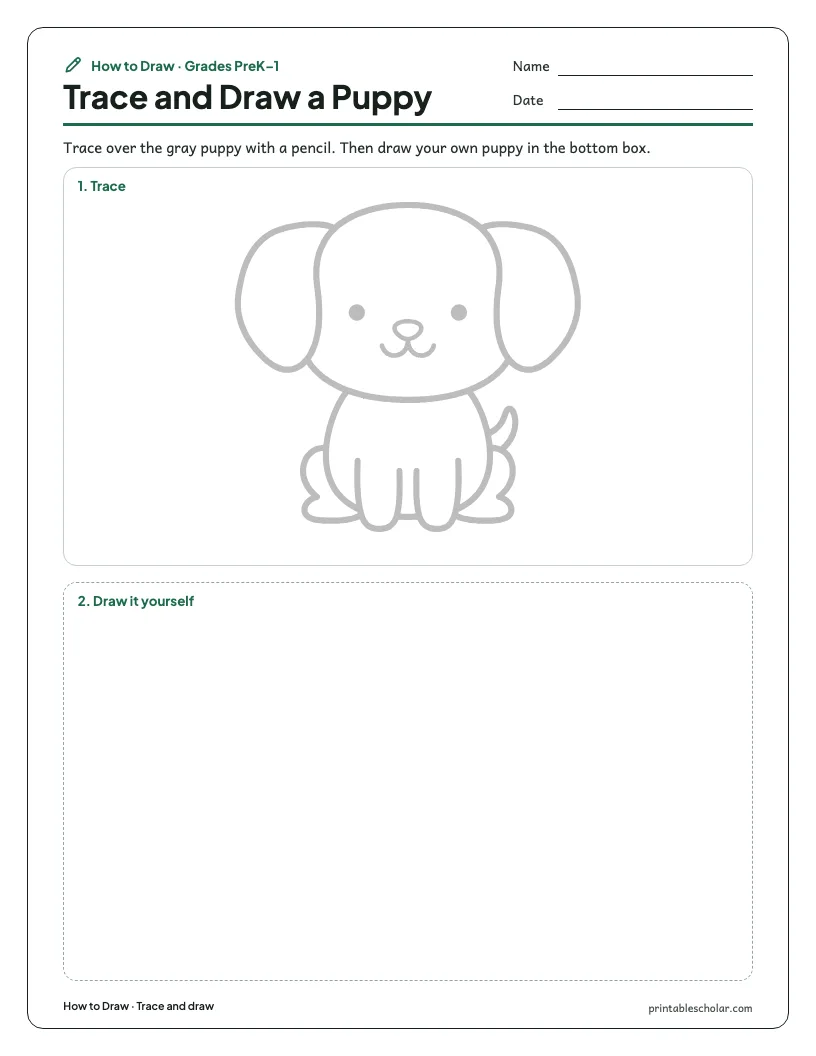 Easy puppy: Trace and Draw worksheet preview