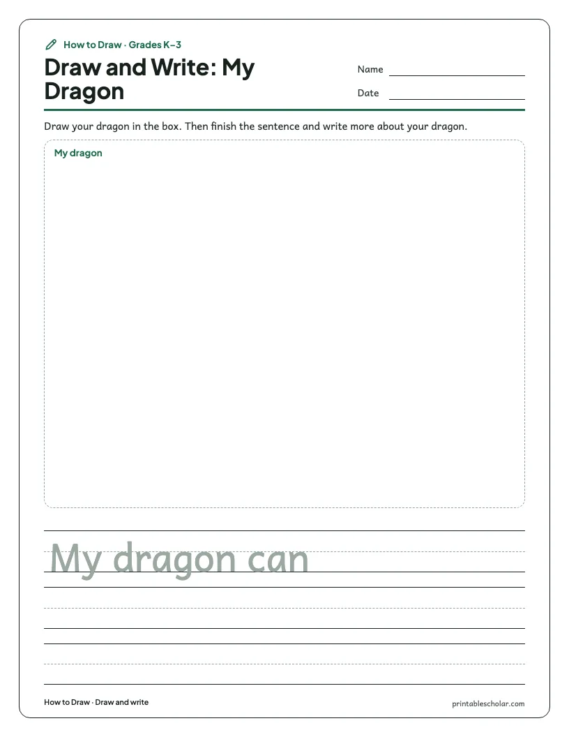 Baby dragon: Draw and Write worksheet preview