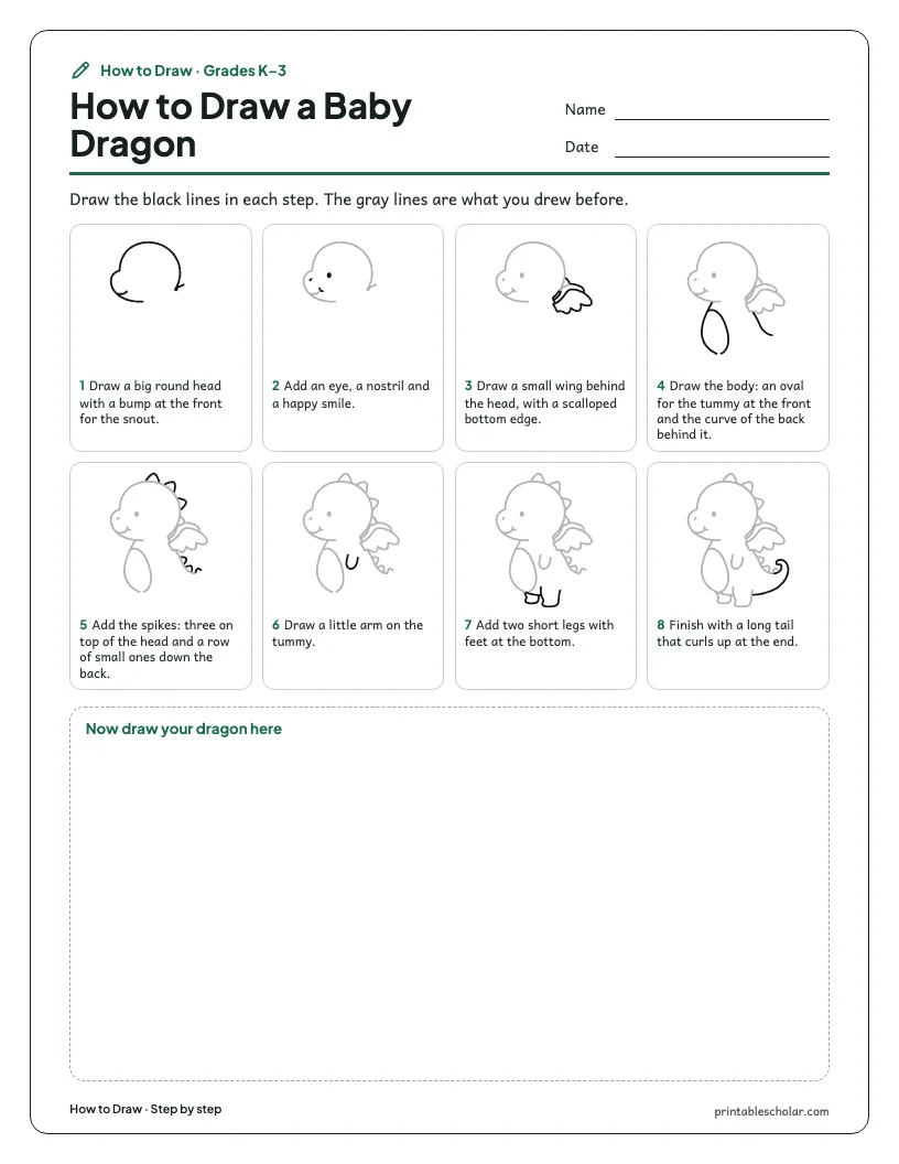 Baby dragon: Step by Step worksheet preview