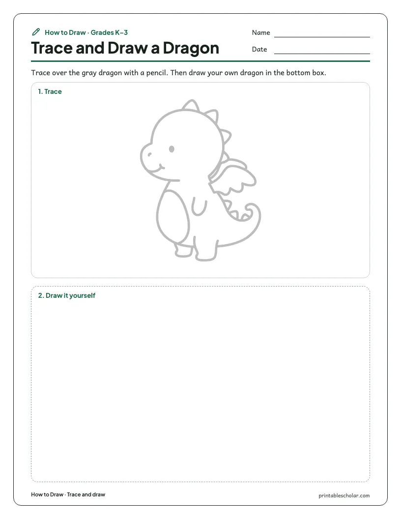 Baby dragon: Trace and Draw worksheet preview