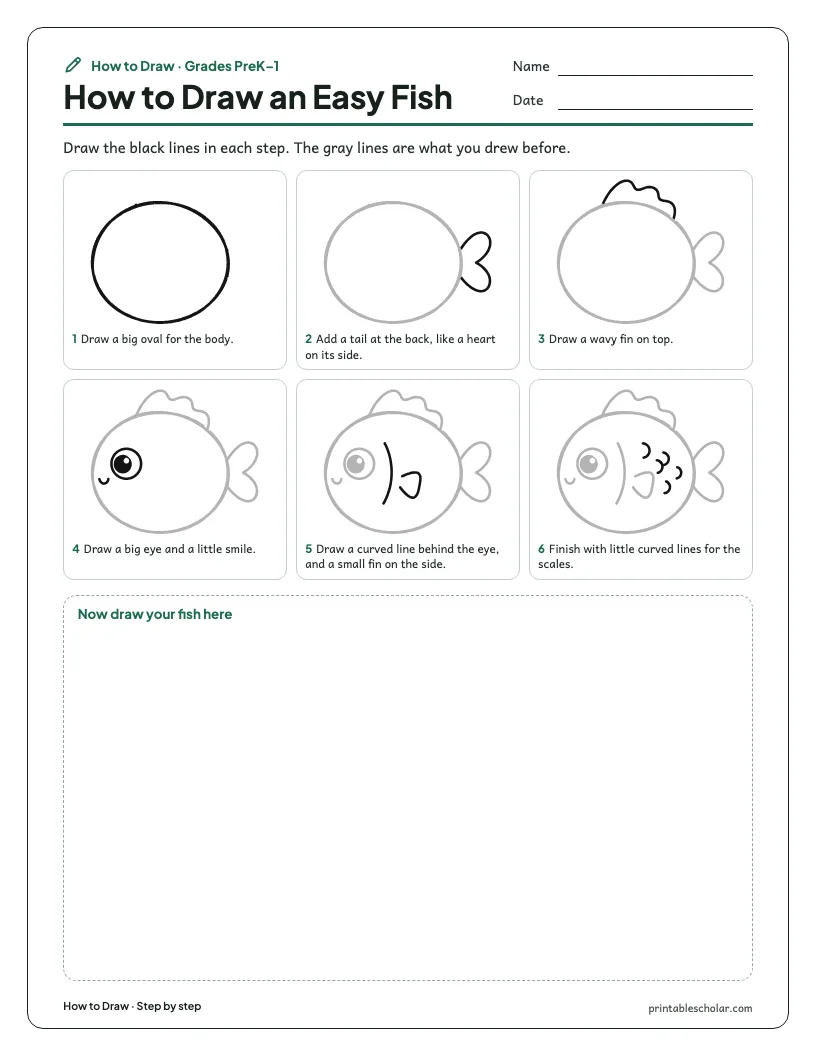 Easy fish: Step by Step worksheet preview