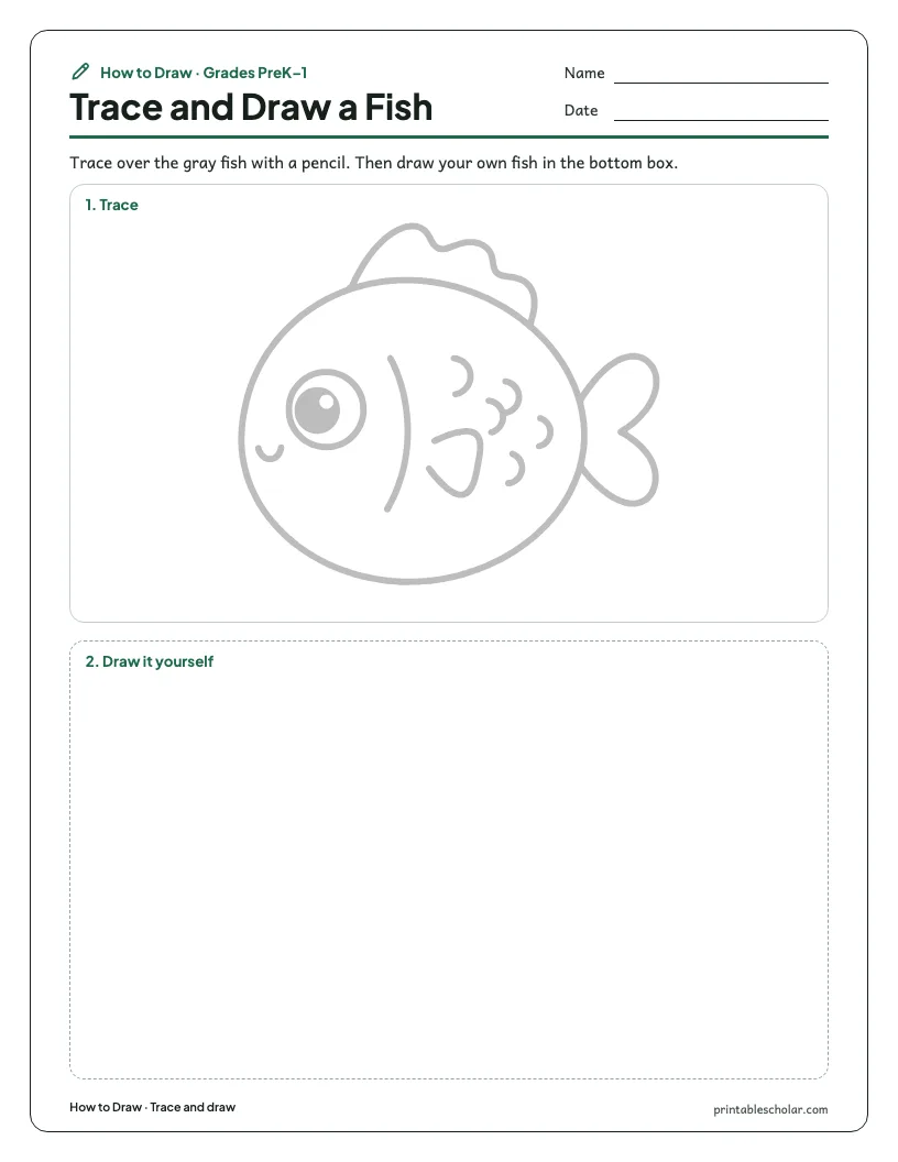 Easy fish: Trace and Draw worksheet preview