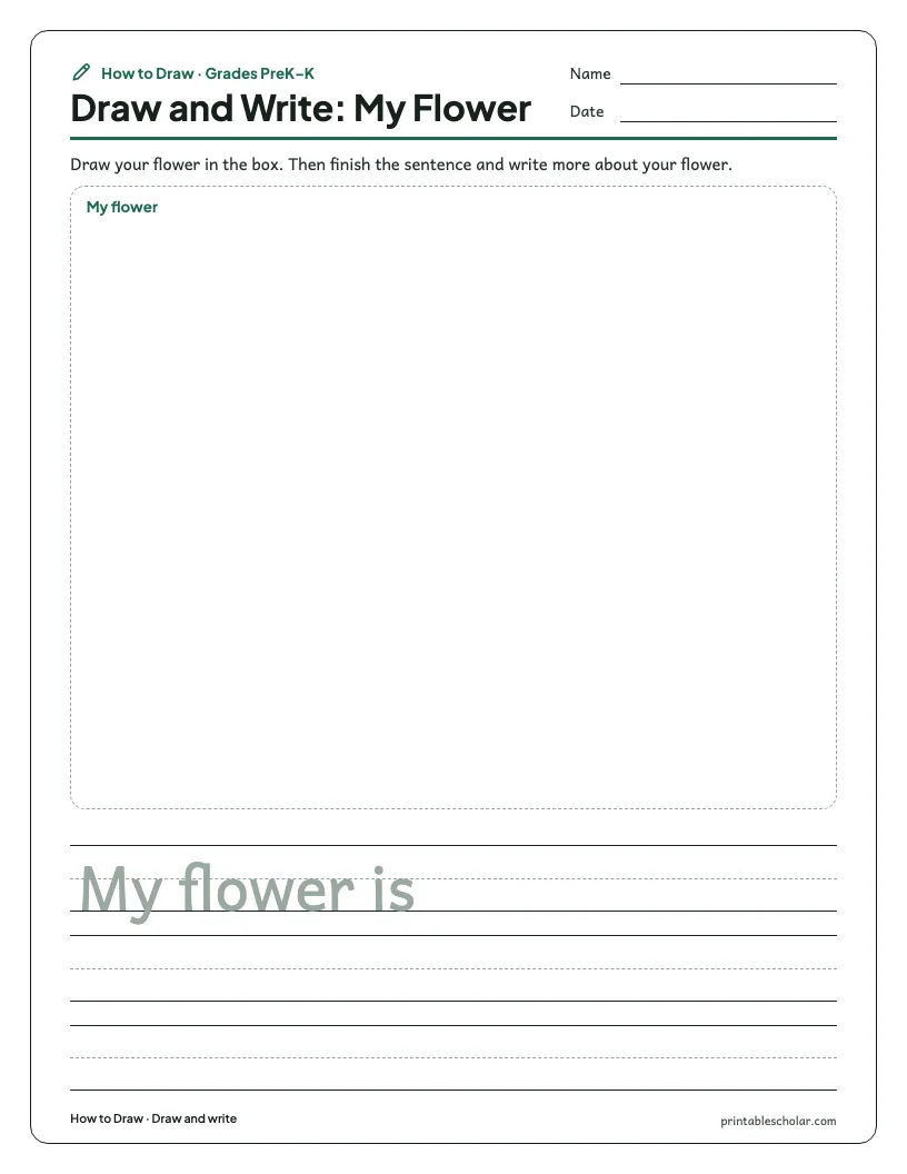 Easy flower: Draw and Write worksheet preview