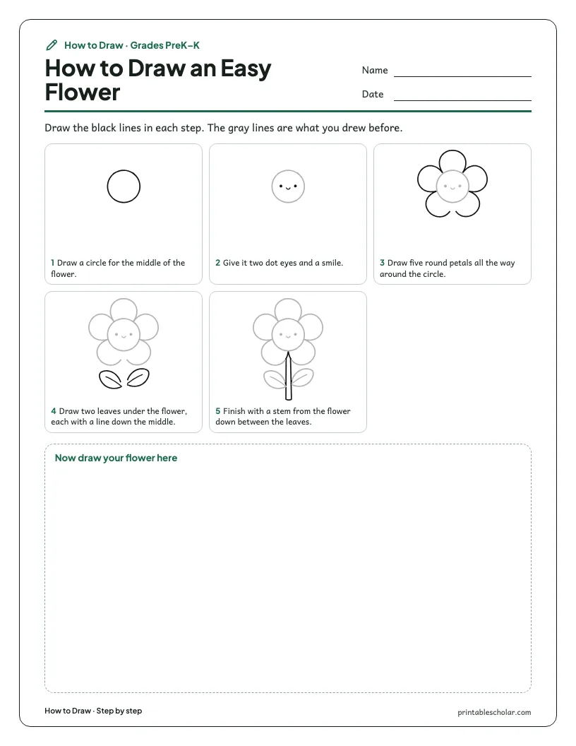 Easy flower: Step by Step worksheet preview