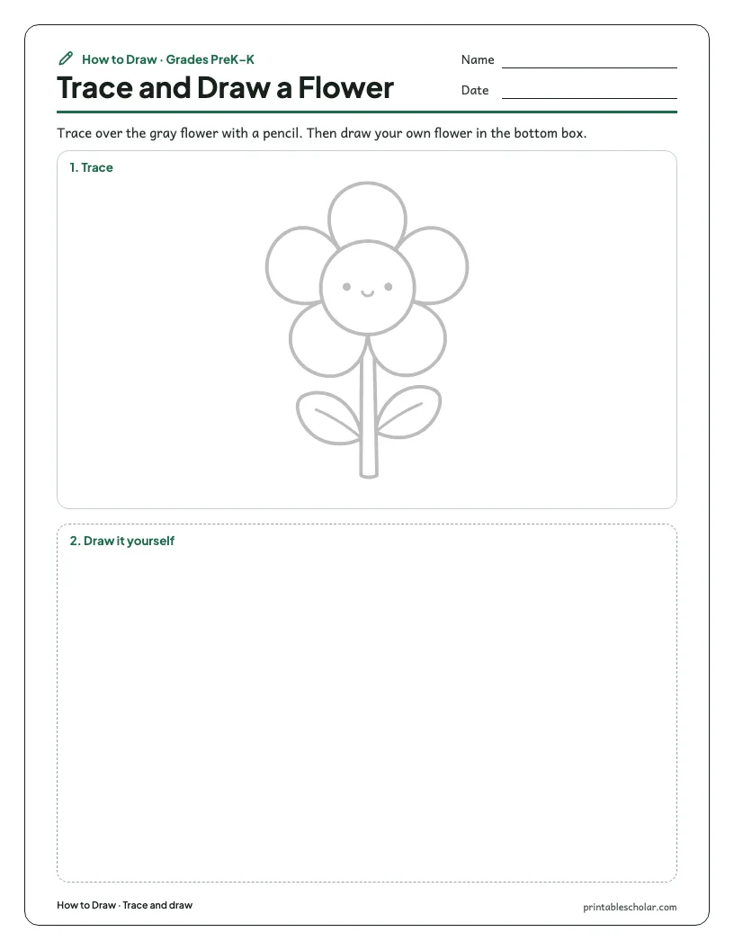 Easy flower: Trace and Draw worksheet preview