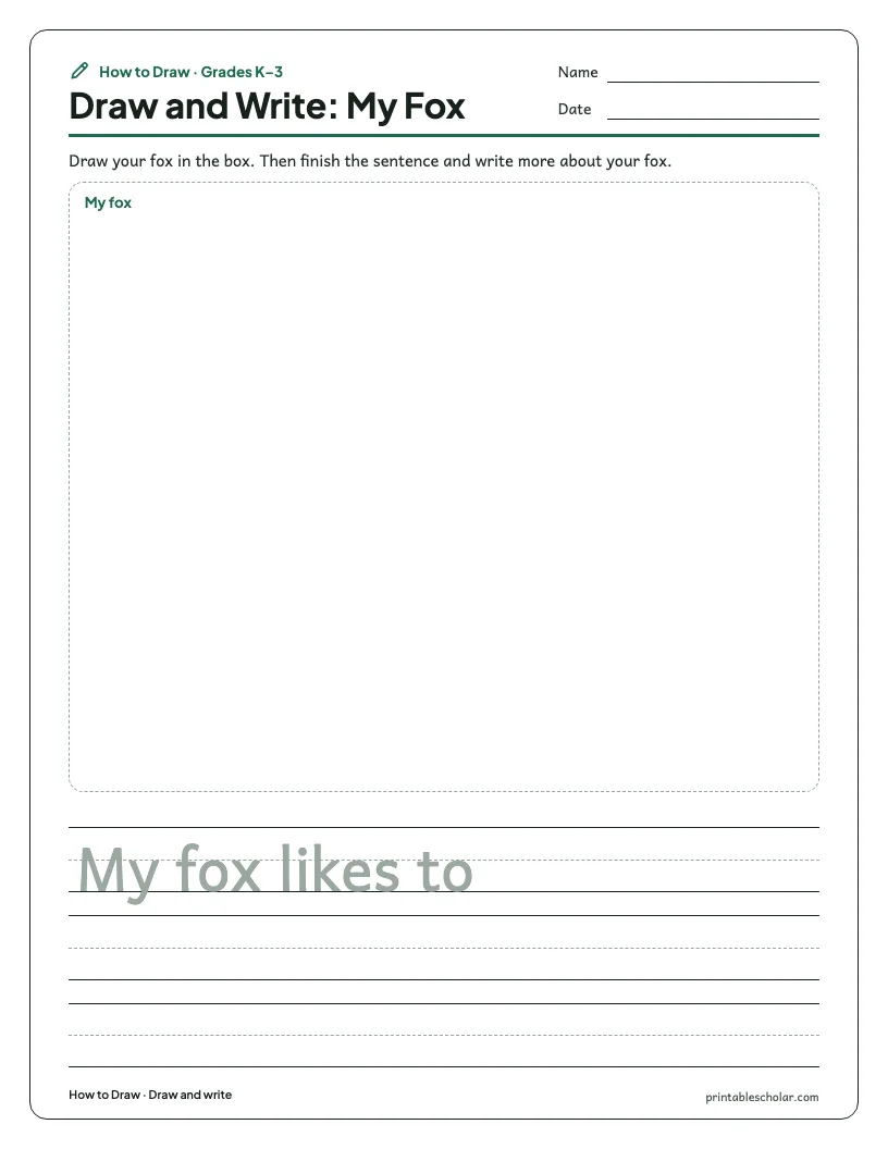 Cute fox: Draw and Write worksheet preview