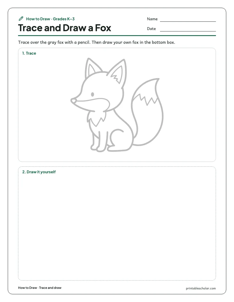 Cute fox: Trace and Draw worksheet preview