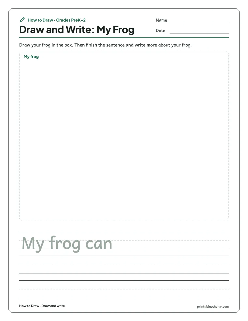 Cute frog: Draw and Write worksheet preview