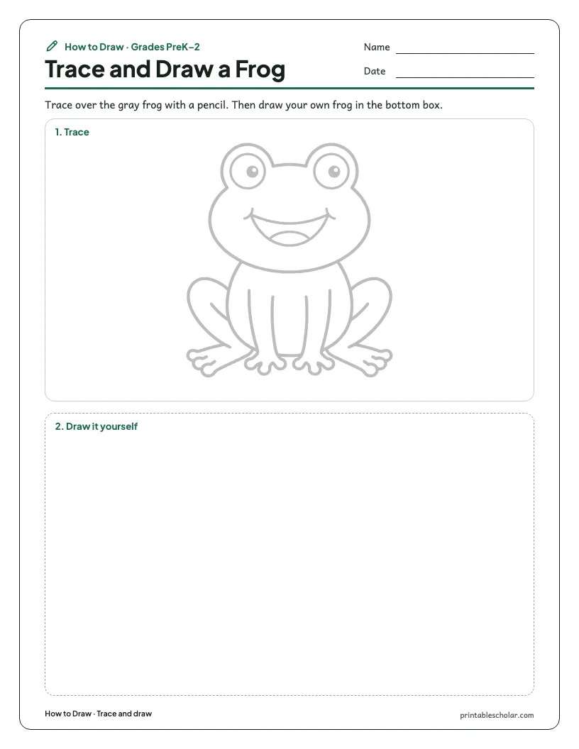 Cute frog: Trace and Draw worksheet preview