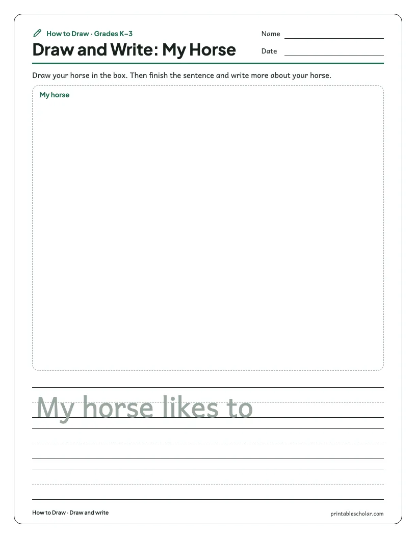 Cute horse: Draw and Write worksheet preview