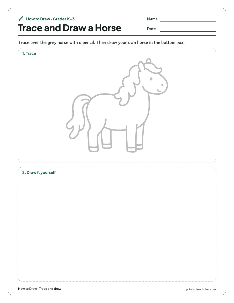 Cute horse: Trace and Draw worksheet preview