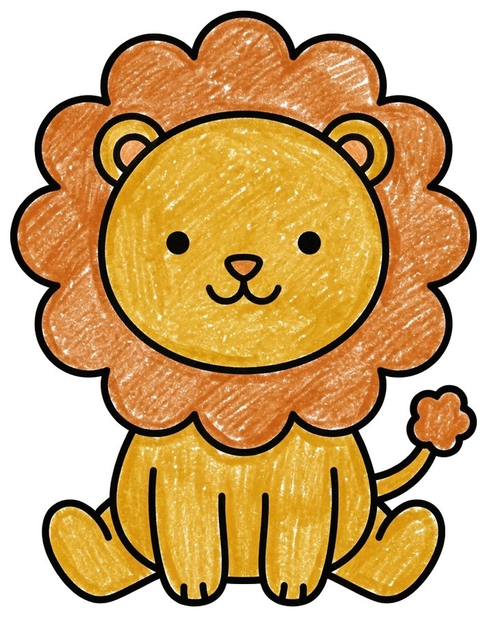 Cute lion, colored in