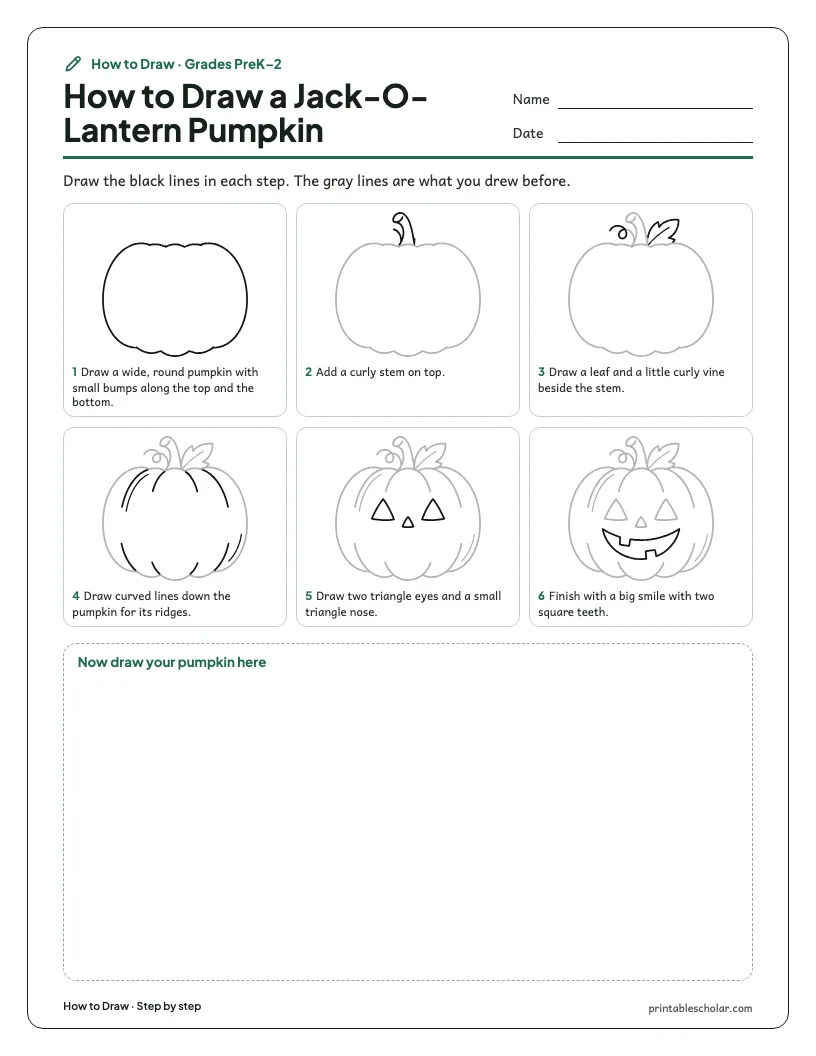 Jack-o-lantern pumpkin: Step by Step worksheet preview