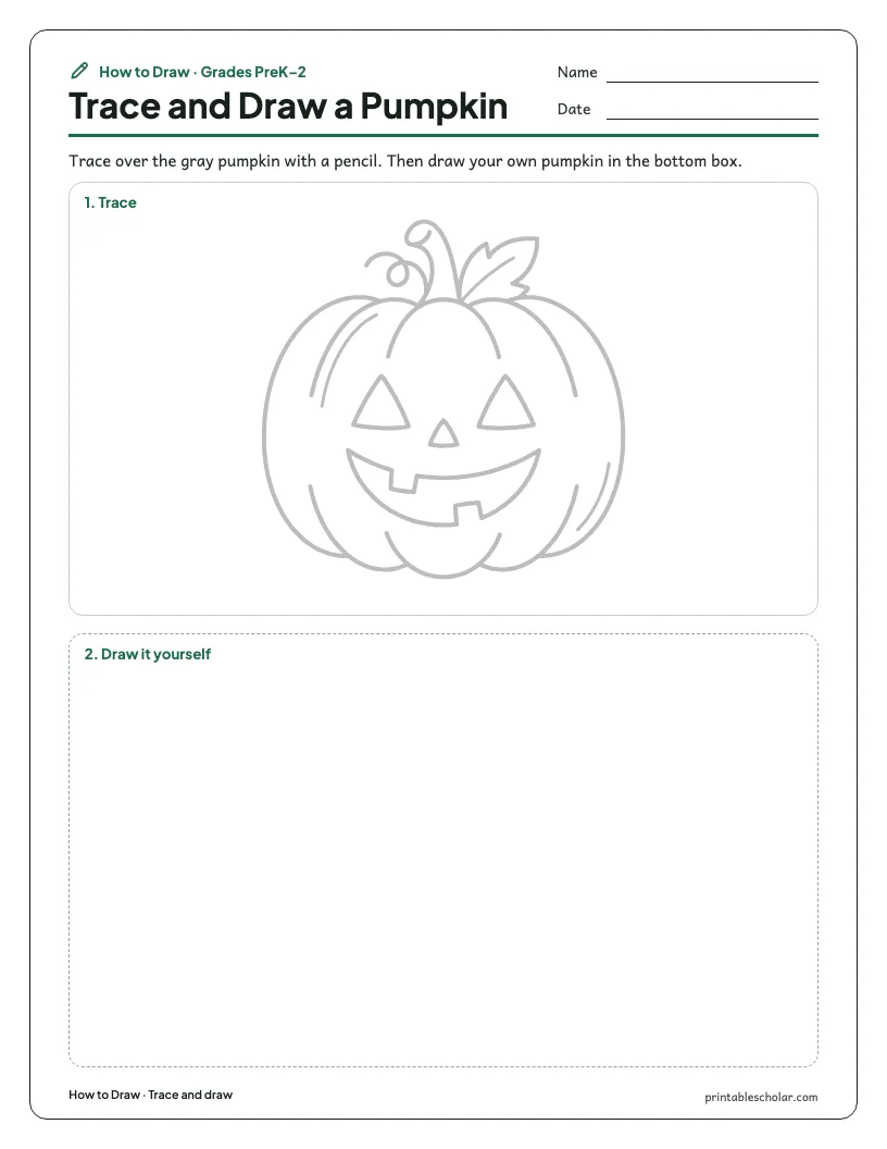Jack-o-lantern pumpkin: Trace and Draw worksheet preview