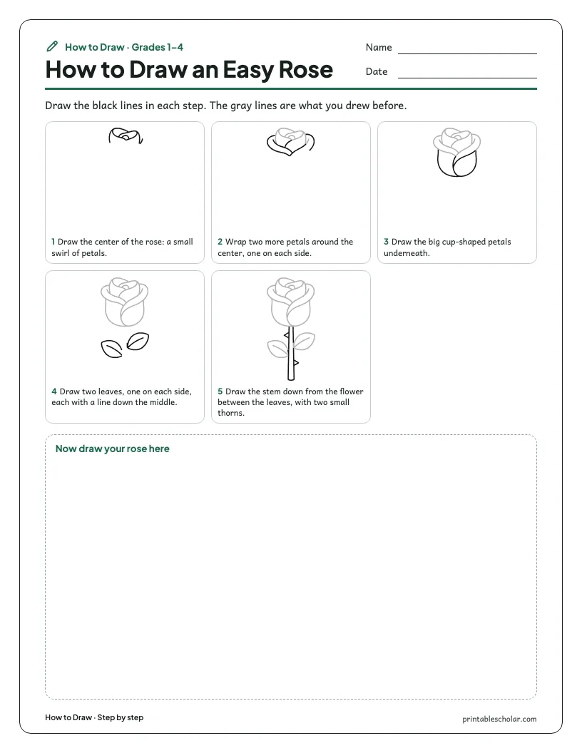 Easy rose: Step by Step worksheet preview